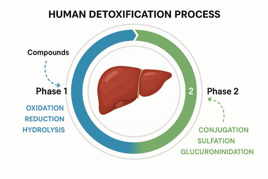 Human Detoxification Process Illustration: Liver Phases Diagram [Illustration]