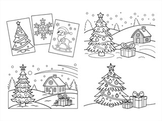 Fototapeta premium coloring page line art christmas icon set black vector bundle
