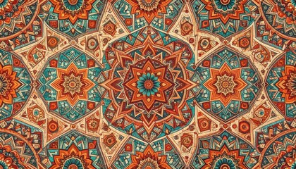 Intricate Geometric Design in Vibrant Colors and Patterns