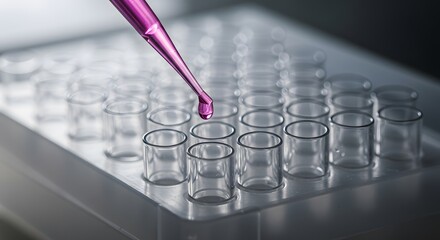 Pipette Dispensing Pink Liquid into Lab Test Tubes for Science Research