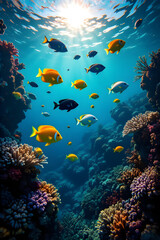 Obraz premium coral reef and fish underwater in the sea