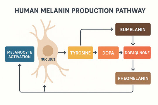 Human Melanin Production Pathway - Illustration of Skin Pigmentation Process [Illustration]
