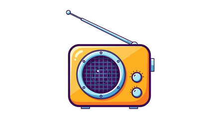 Obraz premium Cartoon illustration of a vintage orange portable radio.