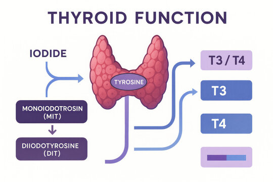 Thyroid Function Diagram: Hormones, Iodide and Tyrosine, Illustration