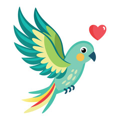 Cute cartoon parrot with a red heart above