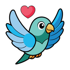 Loving Bird with Heart Cute Cartoon Illustration