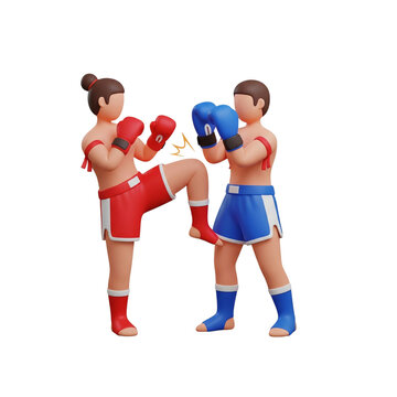Dynamic 3D Muay Thai Clash Fighters in Action, Showcasing Strength and Skill in a Traditional Martial Art Battle