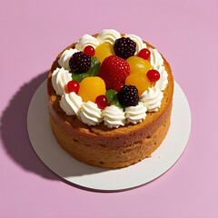 Indulge in this delightful berry and fruit topped cake, a perfect centerpiece for any celebration or sweet treat.