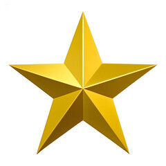 Stunning golden five-pointed star symbolizing achievement, success, and excellence, isolated on white