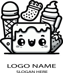 kawaii food coloring page logo icon vector white background .