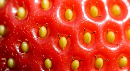 Extreme Close-Up of Strawberry Surface with Seeds and Texture Detail
