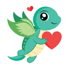 Cute Turtle Dragon with Heart and Wings