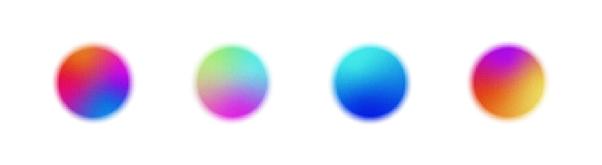 Grainy gradient forms soft blurred circles that glow with neon light. Transparent bubbles and liquid shapes gracefully overlap, creating an abstract composition.