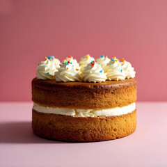 Delightful layered cake with fluffy cream frosting and colorful sprinkles, perfect for celebrations