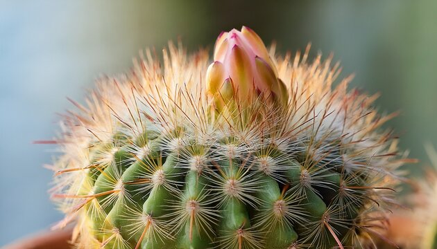 close up of echinopsis calochlora cactus with a flower bud before blooming