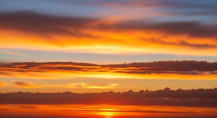 Fiery Sunset Sky: Dramatic Orange and Red Cloudscape, Serene Horizon.