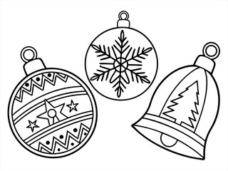 coloring page line art christmas ornaments icon set black vector bundle