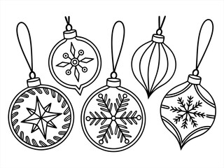 coloring page line art christmas ornaments icon set black vector bundle