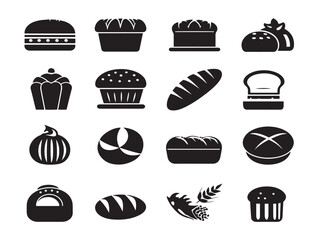Collection of bakery glyph icons in silhouette vector