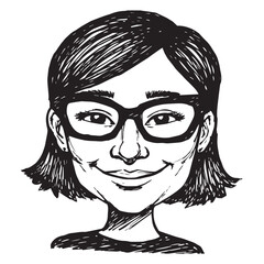 Beautiful Woman Doodle Black and White Illustration Fashion Girl Portrait Line Art Sketch Vector