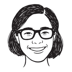 Beautiful Woman Doodle Black and White Illustration Fashion Girl Portrait Line Art Sketch Vector