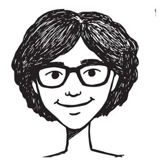 Beautiful Woman Doodle Black and White Illustration Fashion Girl Portrait Line Art Sketch Vector