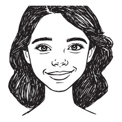 Beautiful Woman Doodle Black and White Illustration Fashion Girl Portrait Line Art Sketch Vector