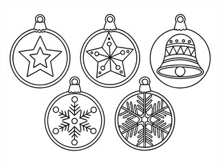 coloring page line art christmas ornaments icon set black vector bundle
