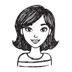 Beautiful Woman Doodle Black and White Illustration Fashion Girl Portrait Line Art Sketch Vector