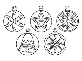 coloring page line art christmas ornaments icon set black vector bundle