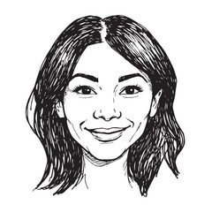 Beautiful Woman Doodle Black and White Illustration Fashion Girl Portrait Line Art Sketch Vector