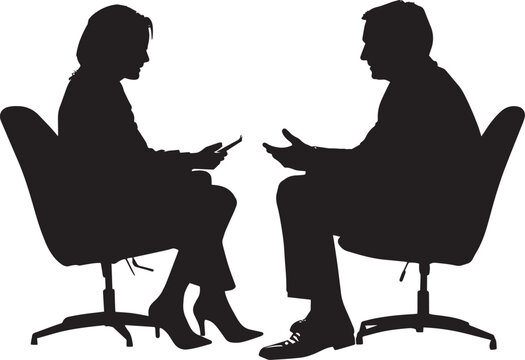 Two business people sitting, negotiating terms or shaking hands to finalize a deal.