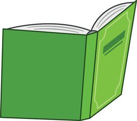 Opened book with green hardcover