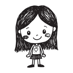 Beautiful Woman Doodle Black and White Illustration Fashion Girl Portrait Line Art Sketch Vector