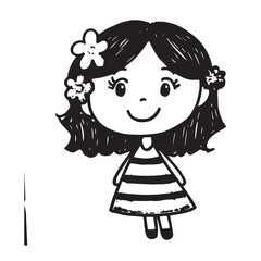 Beautiful Woman Doodle Black and White Illustration Fashion Girl Portrait Line Art Sketch Vector