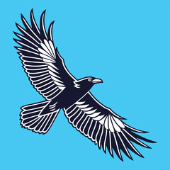Obraz premium Flying Raven Silhouette on Blue Sky