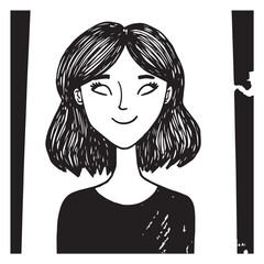 Beautiful Woman Doodle Black and White Illustration Fashion Girl Portrait Line Art Sketch Vector