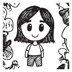 Beautiful Woman Doodle Black and White Illustration Fashion Girl Portrait Line Art Sketch Vector