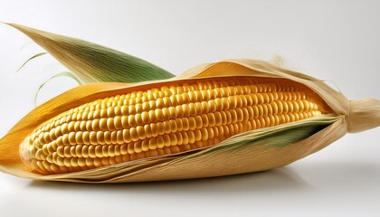 golden corn cob on white background ideal for healthy food promotions farm branding and organic product visuals