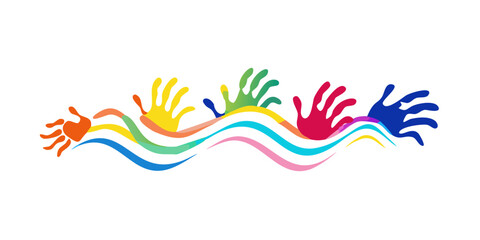 Welle aus bunten Hand abdr&uuml;cken

