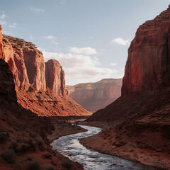 Canyon landscape background. Panoramic landscape with desert mountains on transparent background. illustration in flat cartoon style.created with the help of artificial intelligence.
