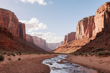 Canyon landscape background. Panoramic landscape with desert mountains on transparent background. illustration in flat cartoon style.created with the help of artificial intelligence.