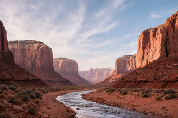 Canyon landscape background. Panoramic landscape with desert mountains on transparent background. illustration in flat cartoon style.created with the help of artificial intelligence.