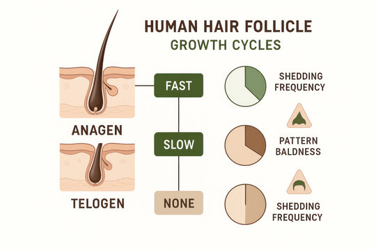 Human Hair Follicle Growth Cycles Explained, Illustration