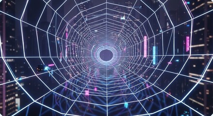 Obraz premium Futuristic City Spiderweb Tunnel at Night
