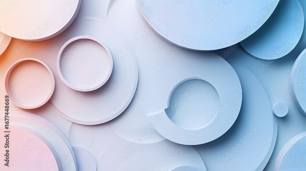 Poster abstract circular shapes in soft blue and white gradient background