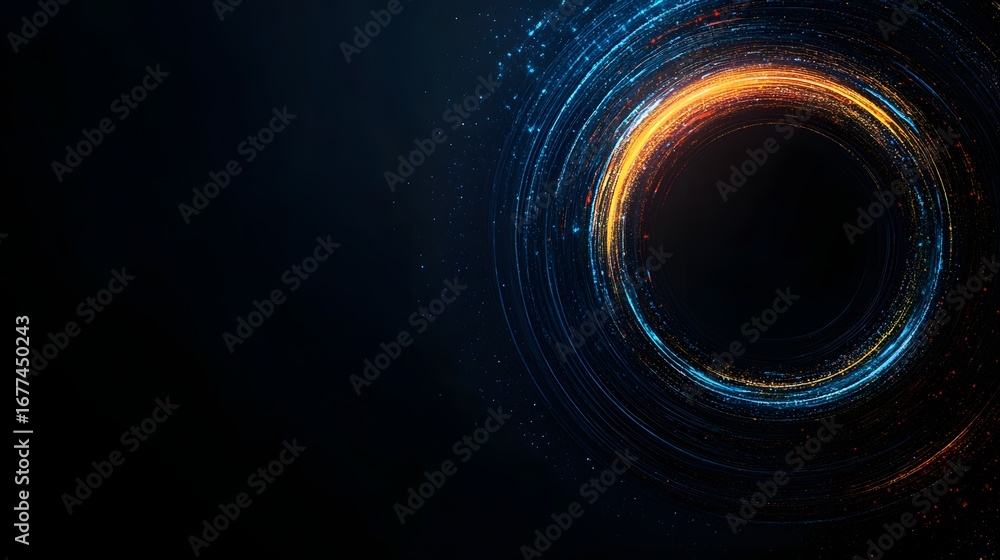 Poster abstract circular light trail with dark background in modern design