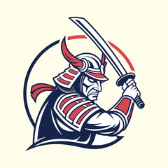 Fierce Samurai Warrior Illustration &ndash; Battle-Ready Warrior with Katana Sword in Dynamic Pose, Bold Vector for Martial Arts, Japanese Culture, and Action Designs