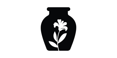 Elegant Black and White Vase with Lily Flower Silhouette: Simple, Minimalist Design for Modern Decor.