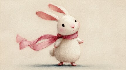 Cute bunny with pink scarf illustration